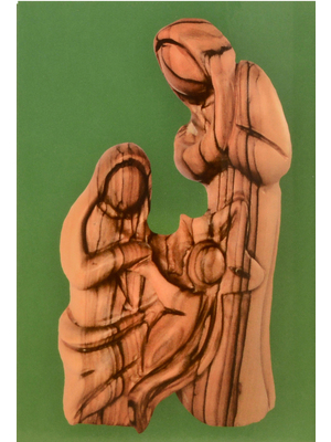 Weihnachts-Faltkarte: Heilige Familie, Olivenholzschnitzerei