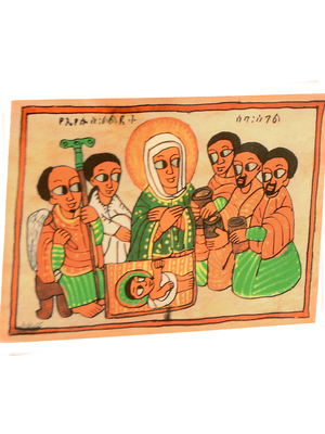 Weihnachts-Faltkarte: Geburt Christi, Äthiopische Darstellung