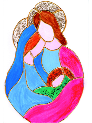 Weihnachts-Faltkarte: Hl. Familie - Kinderzeichnung Libanon